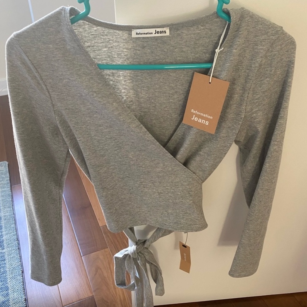 NWT Reformation Jeans wrap top - gray, small SOLD OUT online